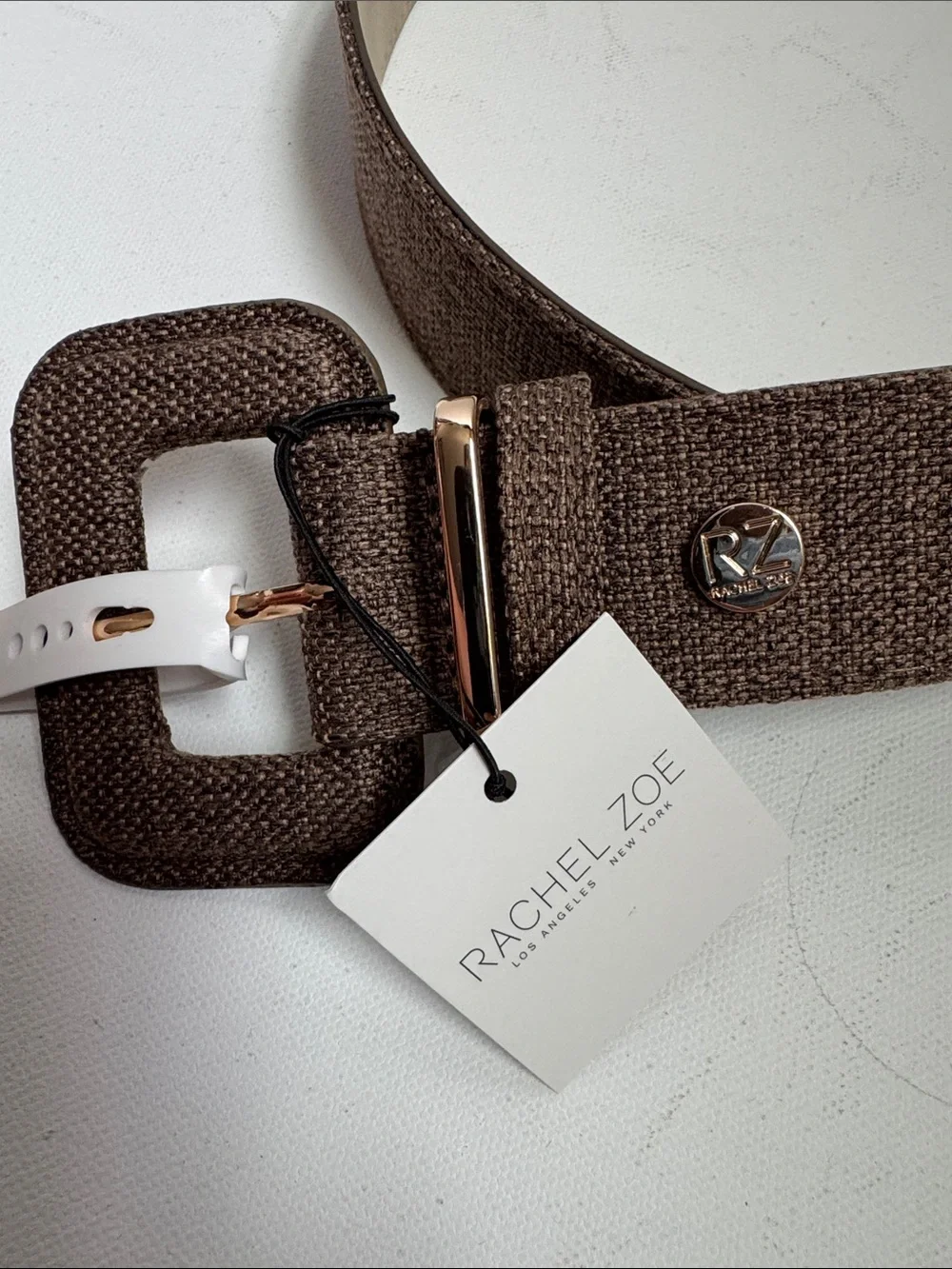 Rachel Zoe Brown Woven Belt with Gold-Tone Buckle